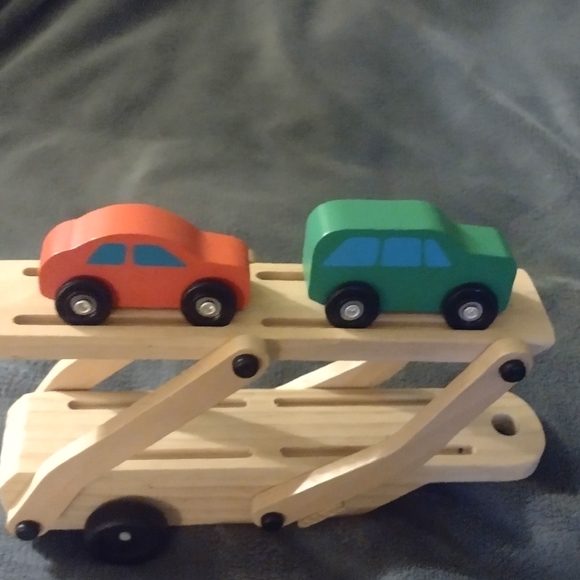 Melissa and Doug car carrier and two cars. - Picture 4 of 5